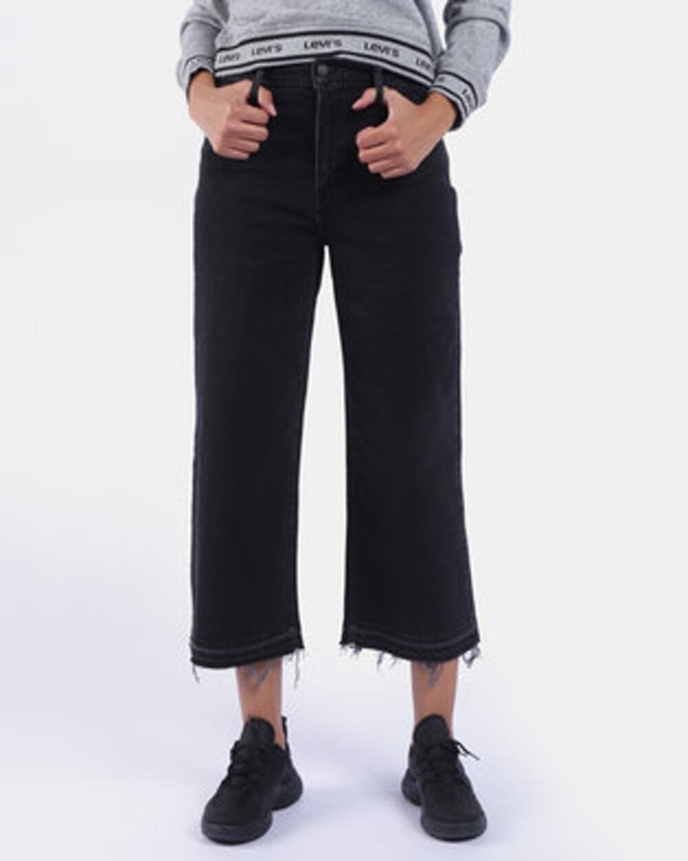 Levi's Mile High Wide Leg jeans frayed hem crop Black 29
